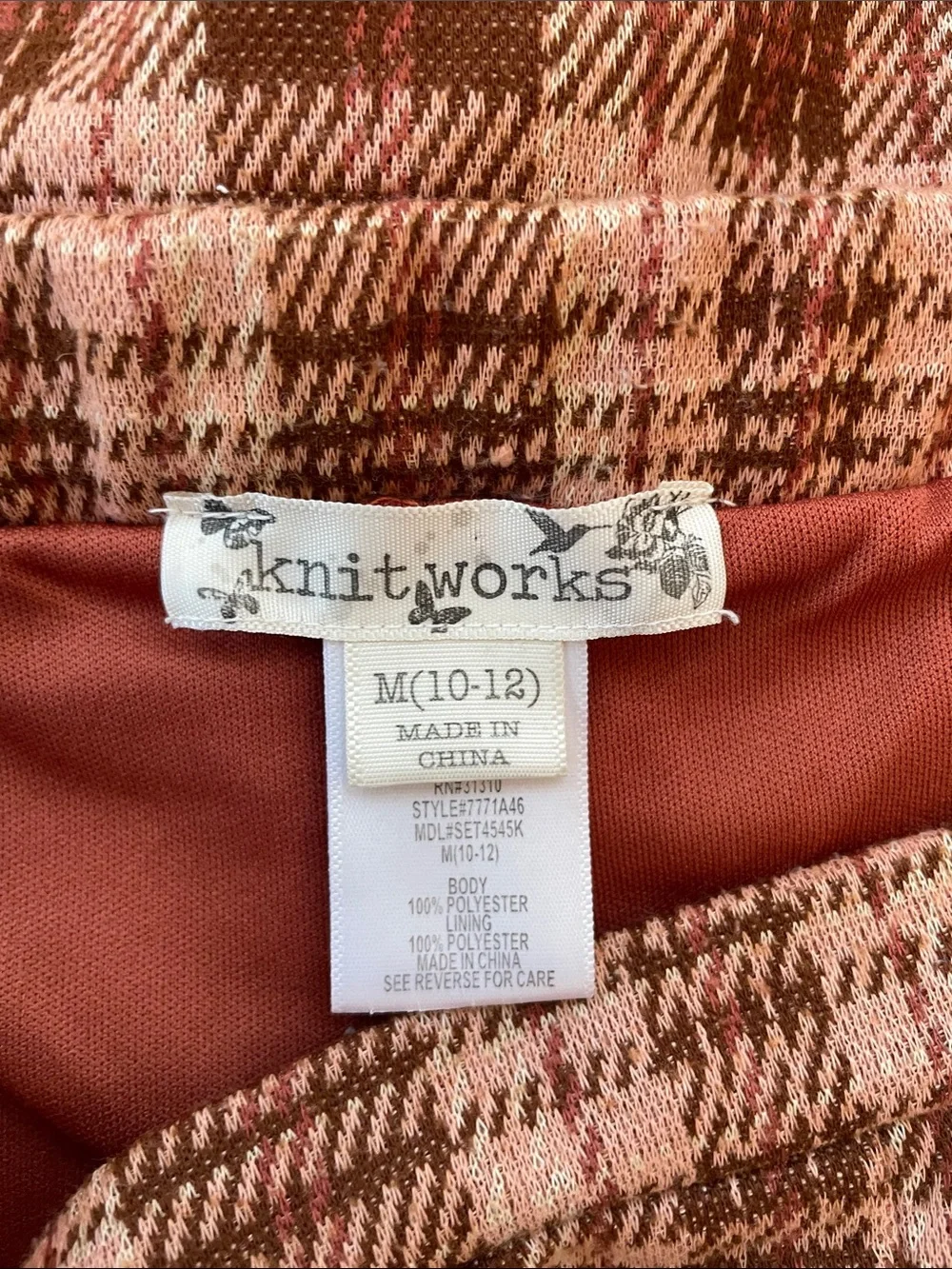Knitworks Pink and Brown Plaid Skort with Side Button Detail